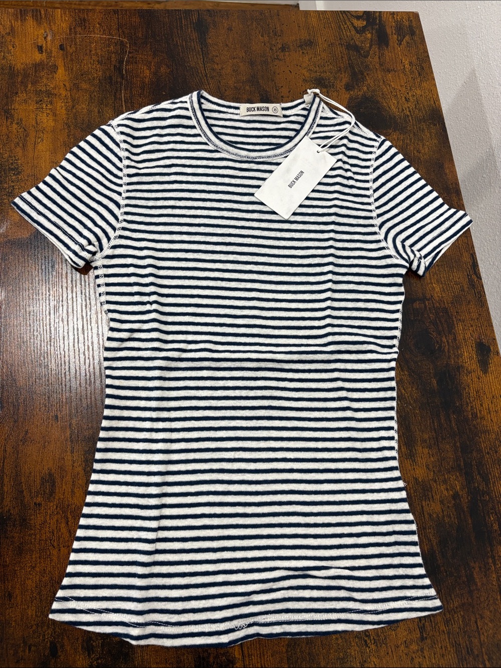Buck Mason Women’s Heirloom Rib Blue White Stripe Top Size XS Retail $68 NWT